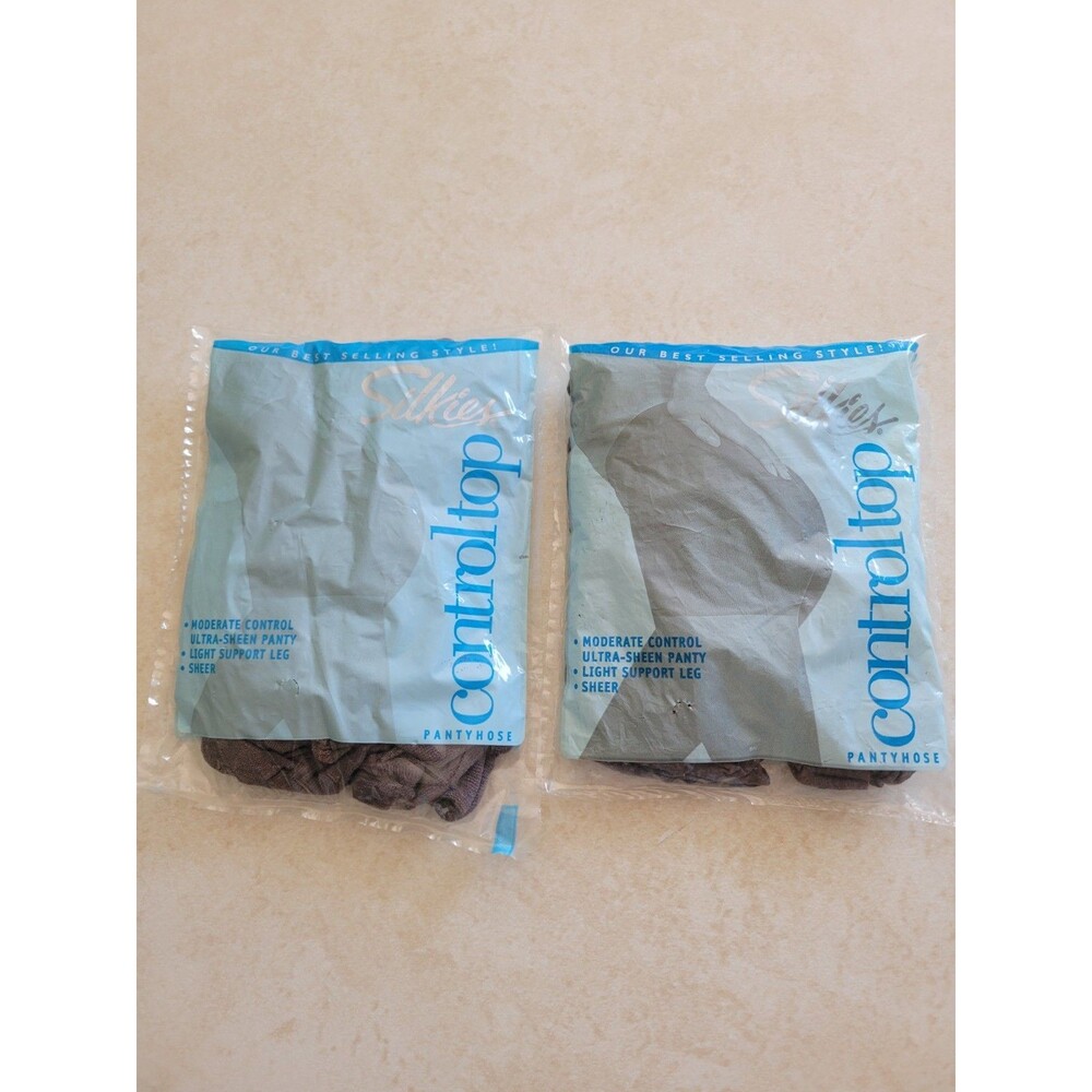 Lot of 2 Vintage Silkies Large Control Top Pantyhose NIP Taupe 70305
